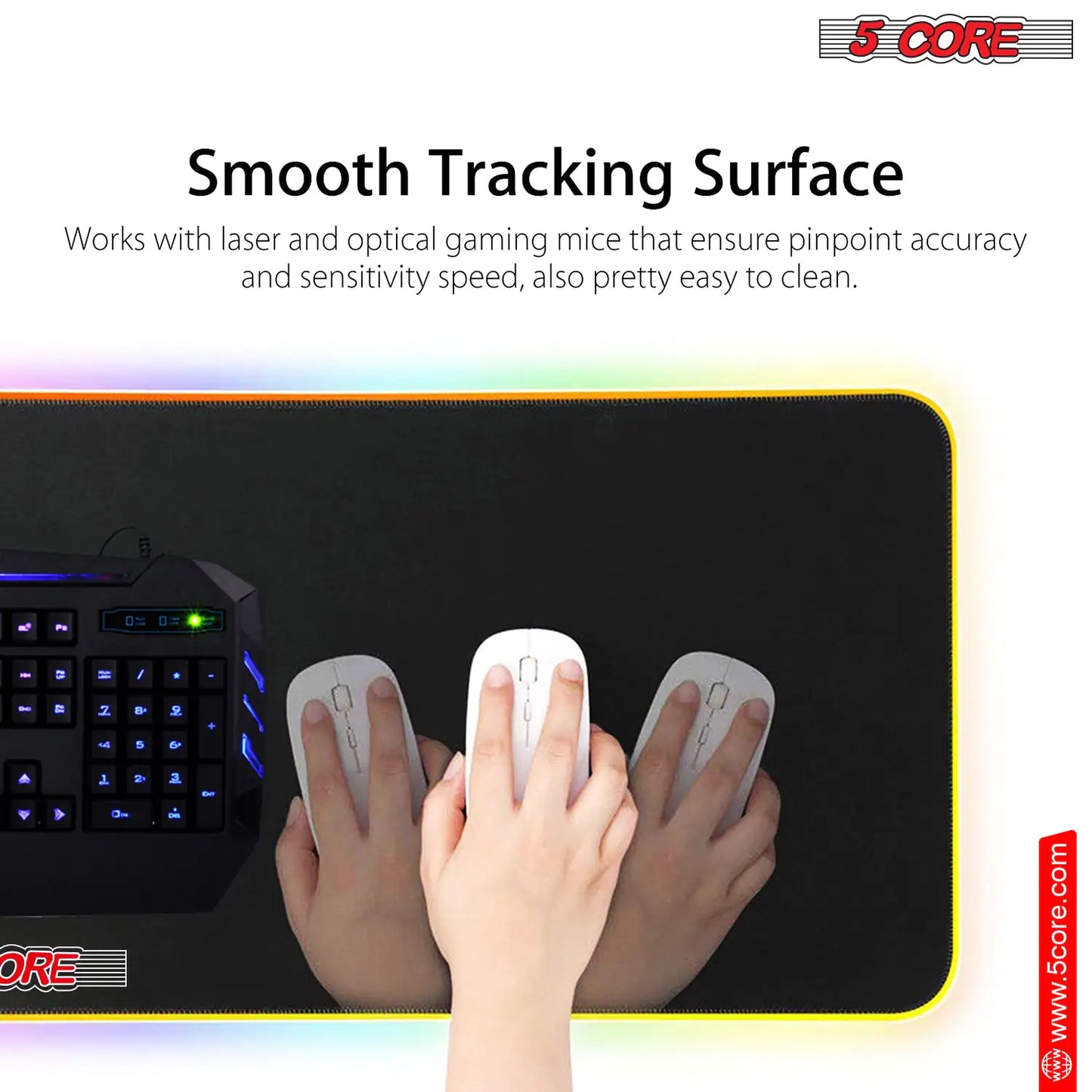 5Core RGB Mouse Pad  12 Light Modes High-Performance Soft Padded Large Gaming Keyboard Mouse Mat