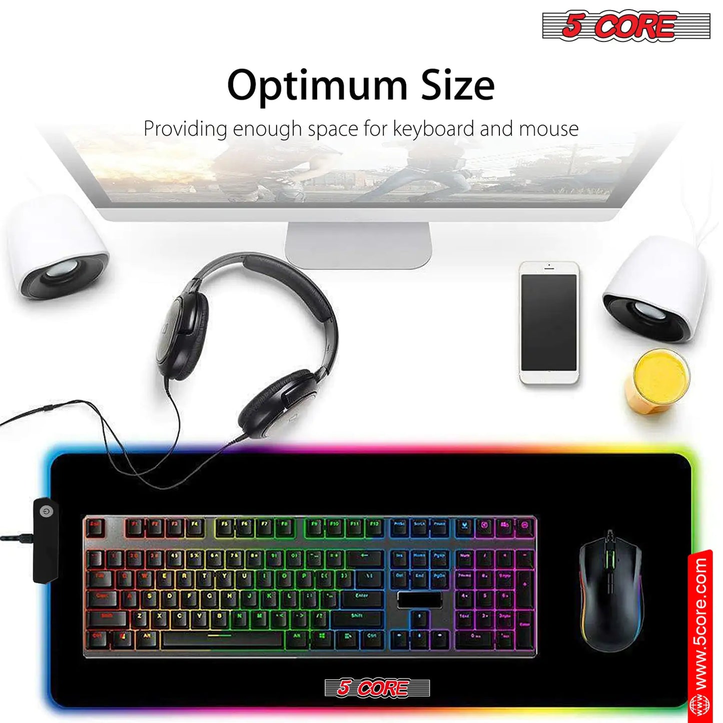 5Core RGB Mouse Pad  12 Light Modes High-Performance Soft Padded Large Gaming Keyboard Mouse Mat