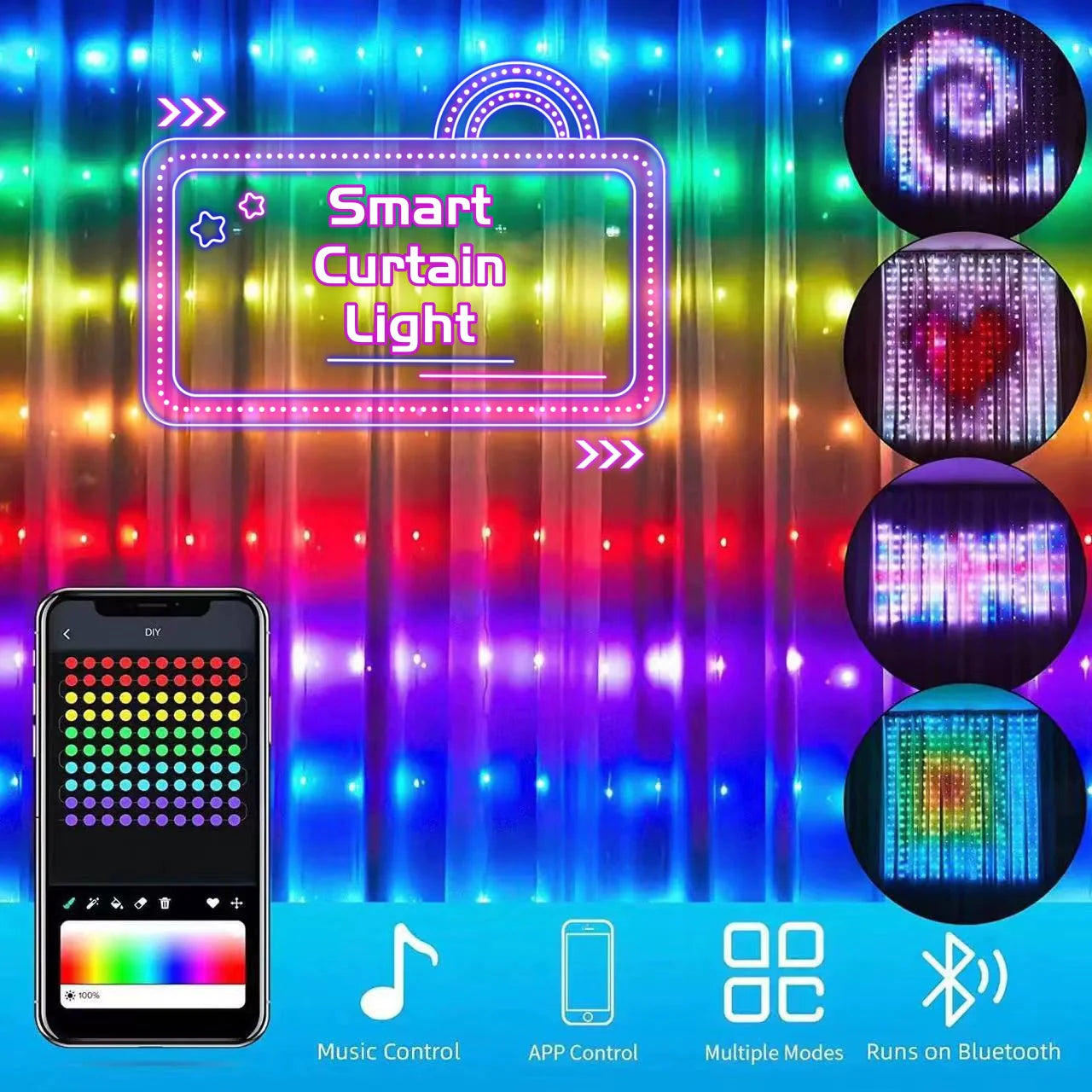 LED Bluetooth Smart RGB Curtain Lights -